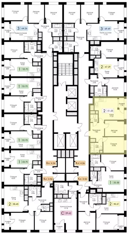 2-к кв. Тульская область, Тула Один жилой комплекс (51.55 м) - Фото 2