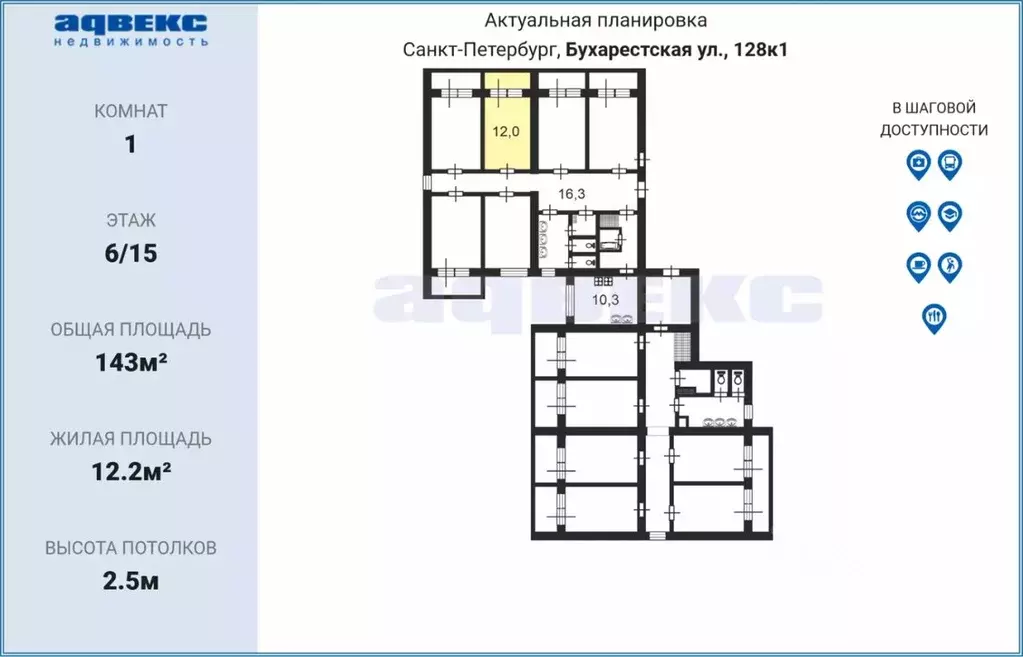 Комната Санкт-Петербург Бухарестская ул., 128К1 (12.2 м) - Фото 1
