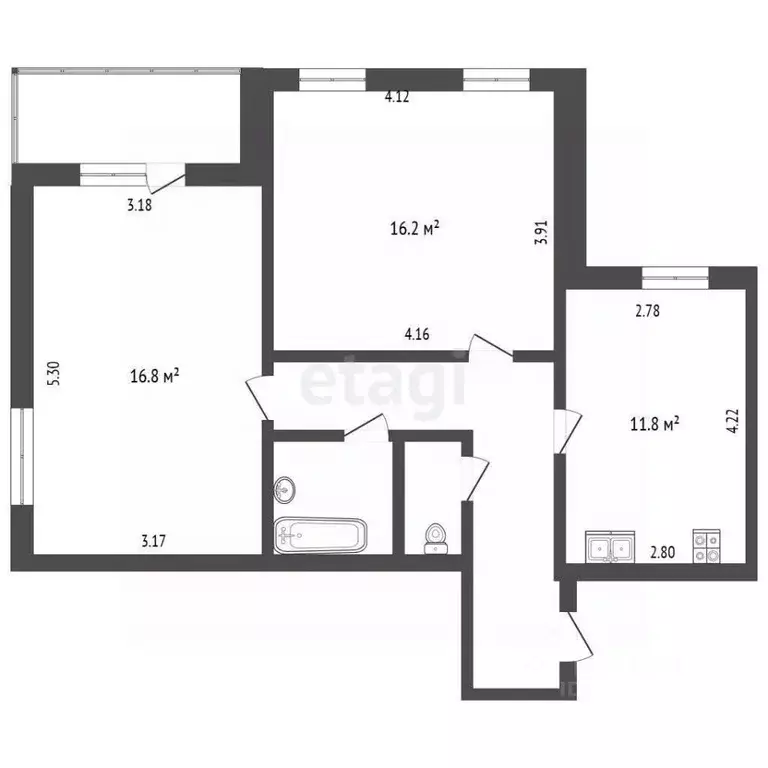 2-к кв. Калужская область, Калуга ул. Вооруженного Восстания, 2/23 ... - Фото 1