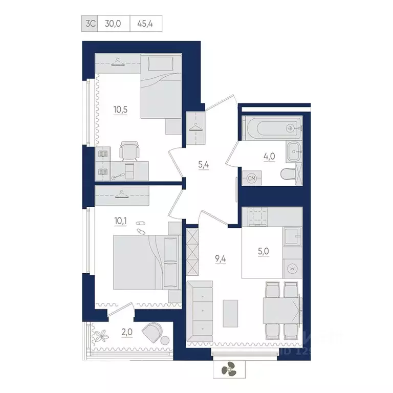 3-к кв. Башкортостан, Уфа ул. Евгения Столярова, 13 (45.4 м) - Фото 0
