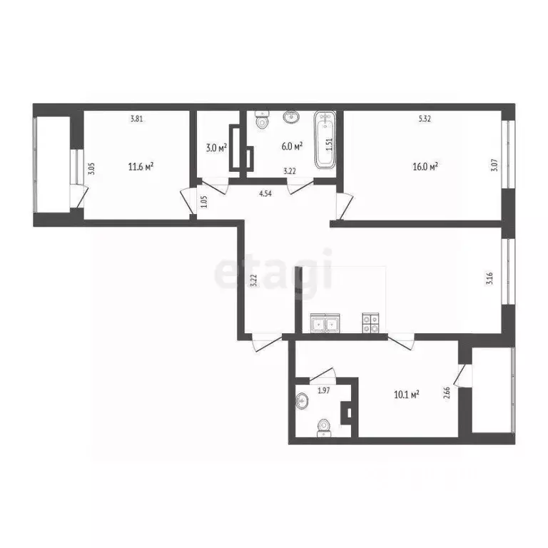3-к кв. Тюменская область, Тюмень ул. 50 лет Октября, 57Б (82.6 м) - Фото 2