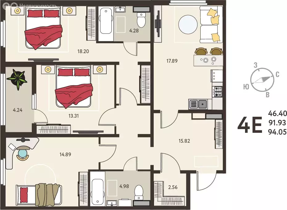 3-комнатная квартира: Курск, микрорайон Курского Завода Тракторных ... - Фото 1