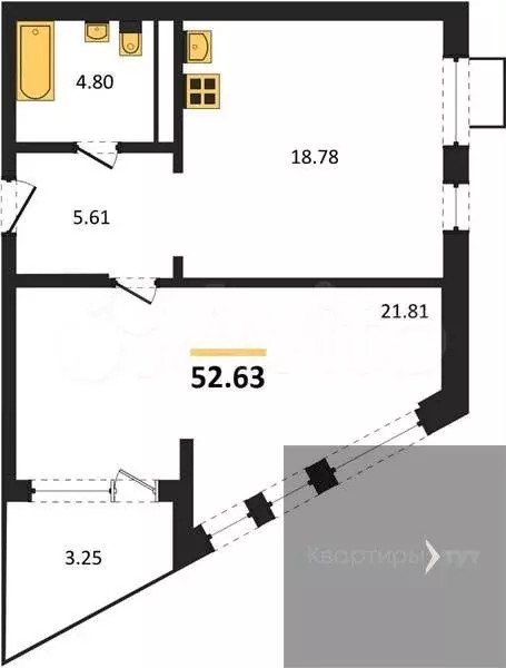 1-к. квартира, 52,6 м, 18/21 эт. - Фото 0