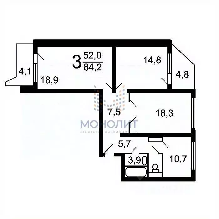3-к кв. Москва ул. Главмосстроя, 7 (90.0 м) - Фото 2