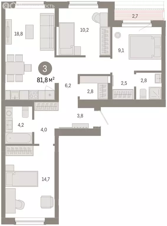 3-комнатная квартира: Омск, ЖК Кварталы Драверта (81.84 м) - Фото 2