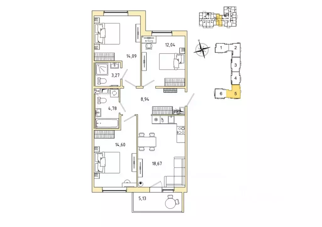 3-к кв. Ленинградская область, Гатчина Въезд мкр,  (77.93 м) - Фото 1