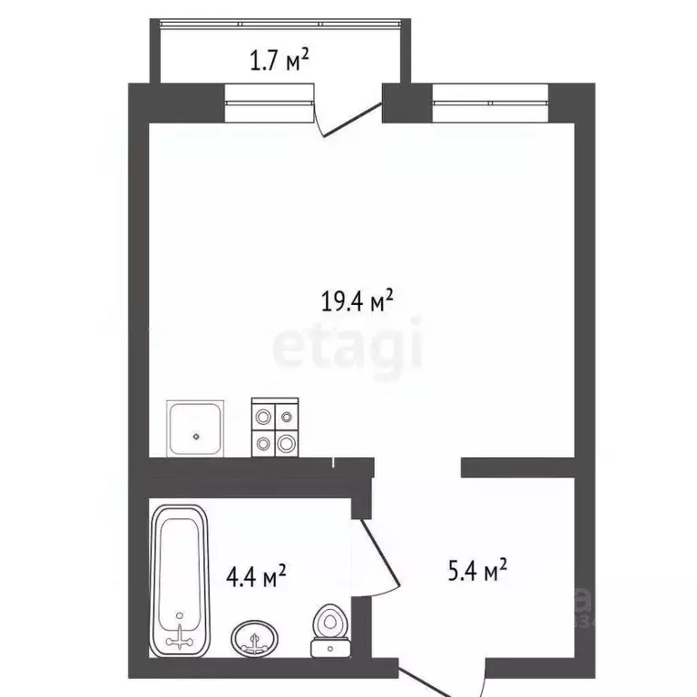 Студия Тюменская область, Тюмень ул. Газовиков, 44 (28.7 м) - Фото 2