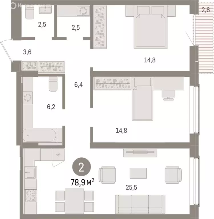 2-комнатная квартира: Новосибирск, улица Аэропорт (78.9 м) - Фото 1