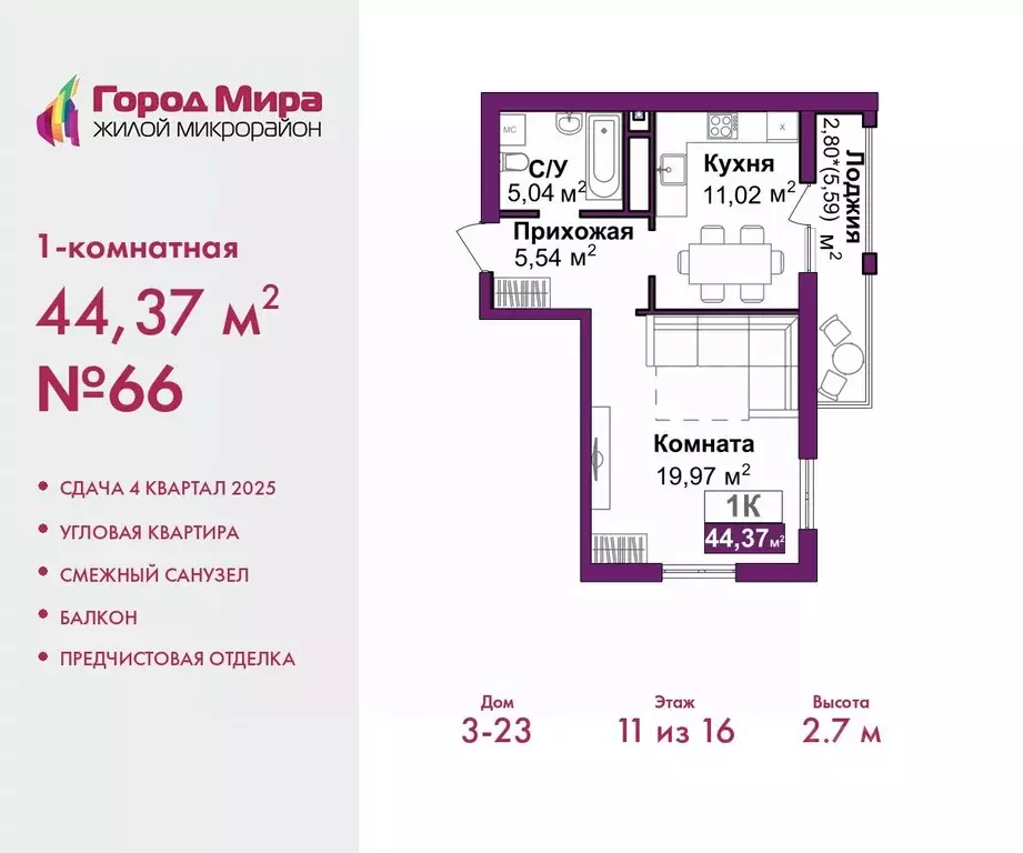 1-к кв. Крым, Симферополь Город Мира жилой комплекс (44.37 м) - Фото 0