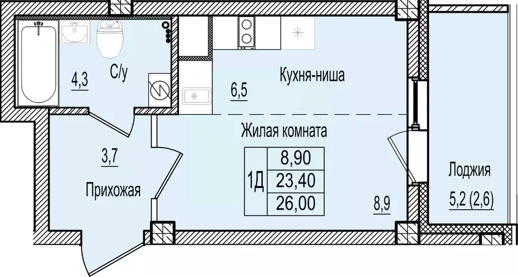 1-к кв. Псковская область, Псков Крестовский жилой комплекс (26.0 м) - Фото 0