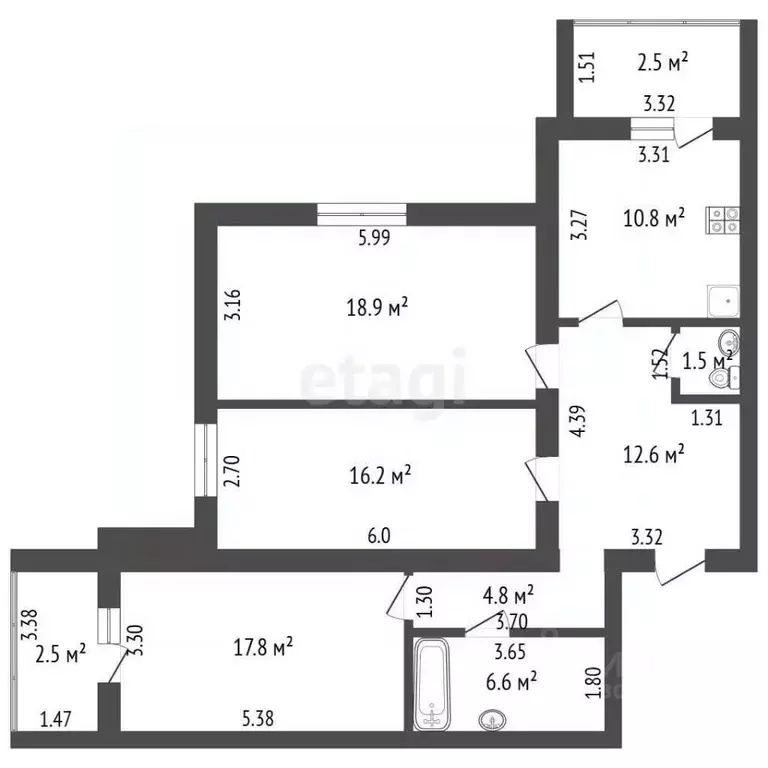 3-к кв. Забайкальский край, Чита ул. Нечаева, 74 (89.2 м) - Фото 2