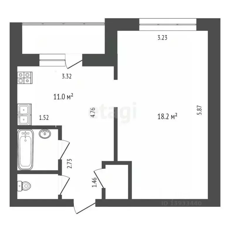 1-к кв. Тюменская область, Тюмень ул. Малыгина, 84 (33.9 м) - Фото 1