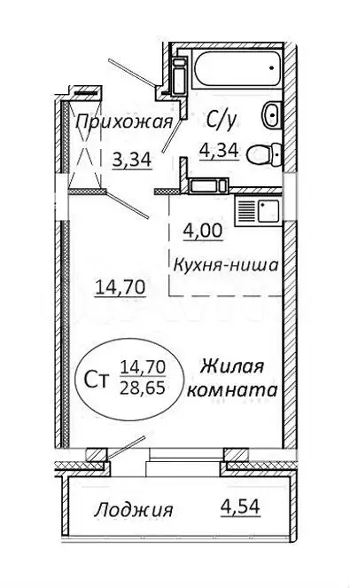 Квартира-студия, 28,7 м, 4/23 эт. - Фото 0