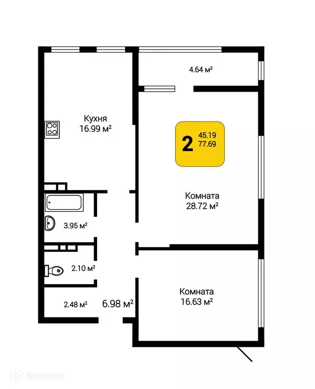 Продаётся 2-к квартира, 80.11 м - Фото 0