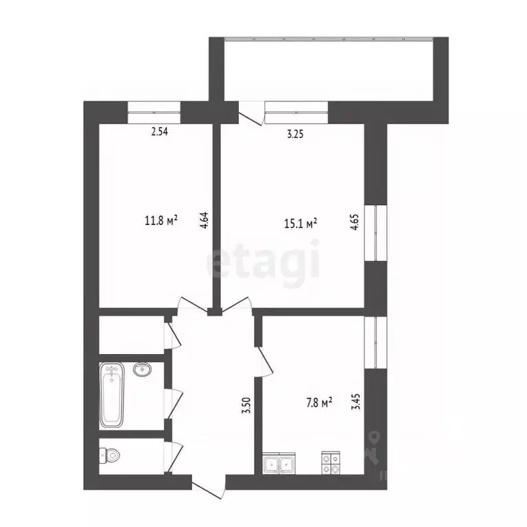 2-к кв. Тюменская область, Тюмень ул. Мельникайте, 124 (46.5 м) - Фото 2