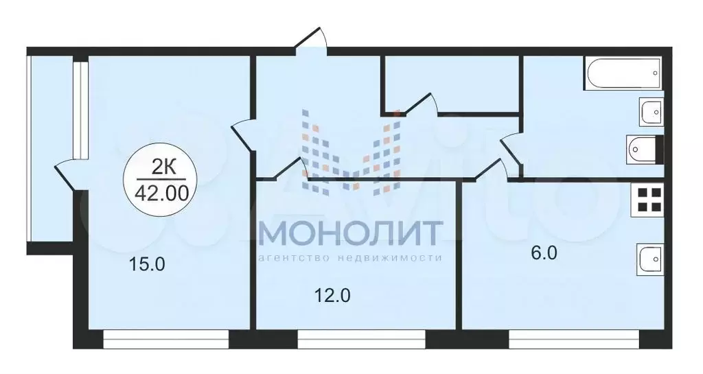 2-к. квартира, 41,6 м, 5/9 эт. - Фото 0