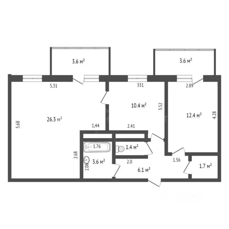 2-к кв. Тюменская область, Тюмень ул. Василия Гольцова, 4 (61.9 м) - Фото 2
