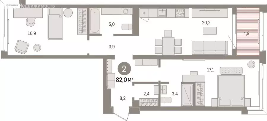 2-комнатная квартира: Тюмень, жилой комплекс На Минской (81.99 м) - Фото 1