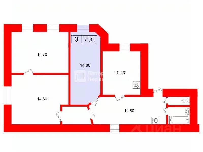 Комната Санкт-Петербург Исполкомская ул., 8 (14.8 м) - Фото 2