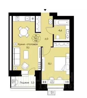 1-к кв. Коми, Сыктывкар ул. Карла Маркса, 165к1 (46.5 м) - Фото 2
