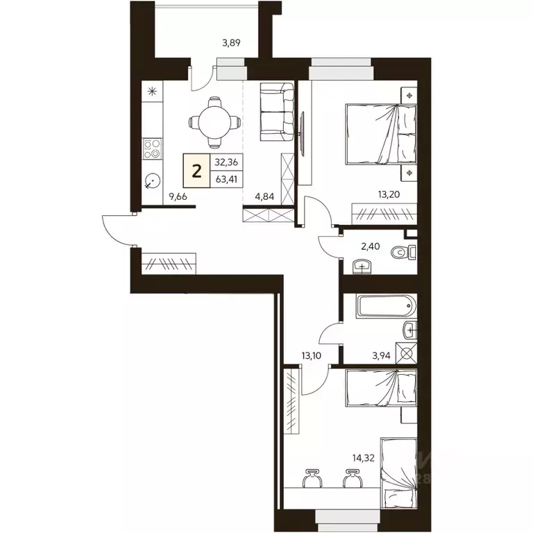 2-к кв. Башкортостан, Уфа ул. Ахметова, 296/2 (63.41 м) - Фото 1