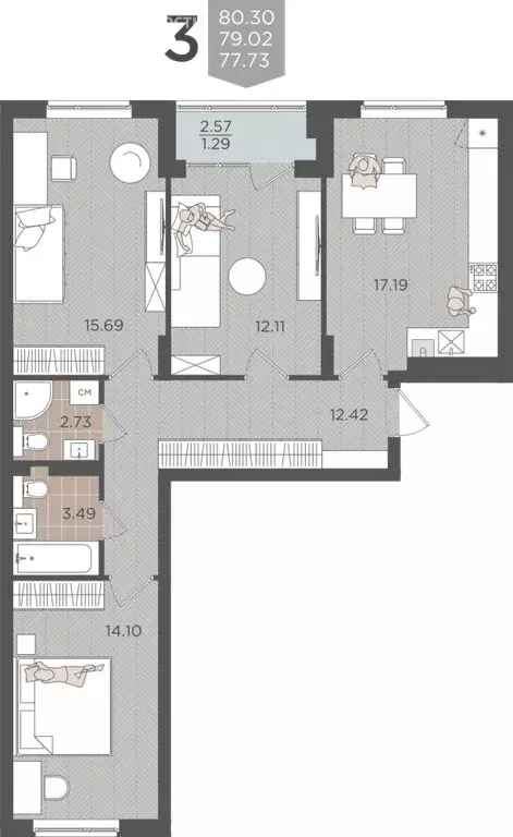 3-комнатная квартира: Калининград, Батальная улица, 65Б (79.02 м) - Фото 0