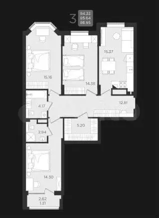 3-к. квартира, 87 м, 3/9 эт. - Фото 1