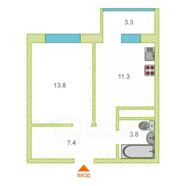 1-комнатная квартира: Тюмень, Тальниковая улица, 3 (36 м) - Фото 1