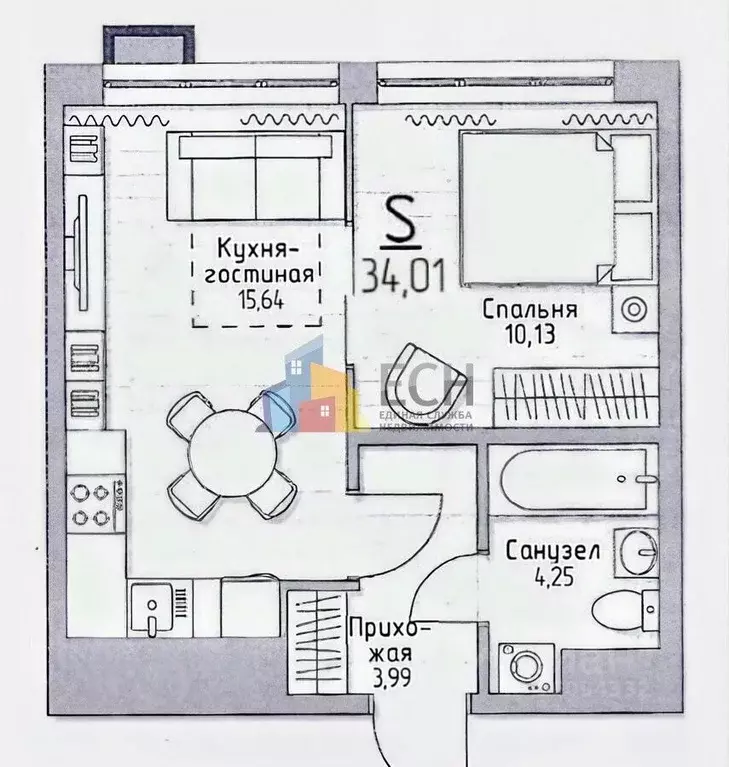 1-к кв. Тульская область, Тула городской округ, пос. Молодежный 35 ... - Фото 2