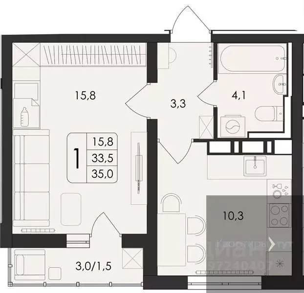 1-к кв. Воронежская область, Воронеж ул. Шишкова, 140Б/21 (35.0 м) - Фото 0