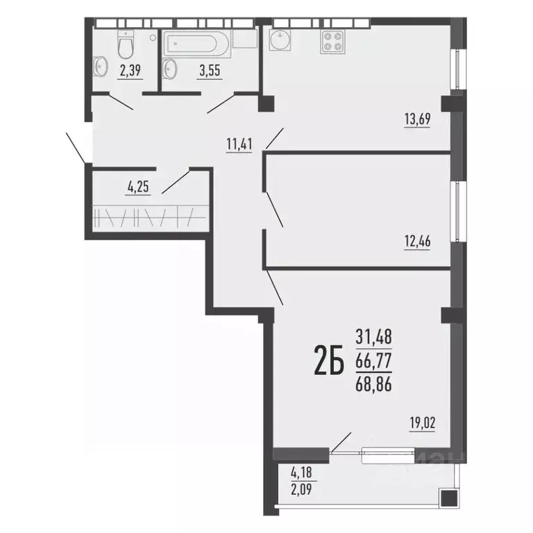 2-к кв. Челябинская область, Челябинск ул. Александра Шмакова, 41 ... - Фото 1