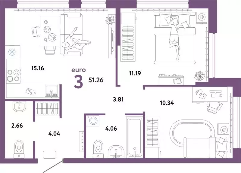 3-к кв. Тюменская область, Тюмень ул. 50 лет Октября, 63к2 (51.26 м) - Фото 1