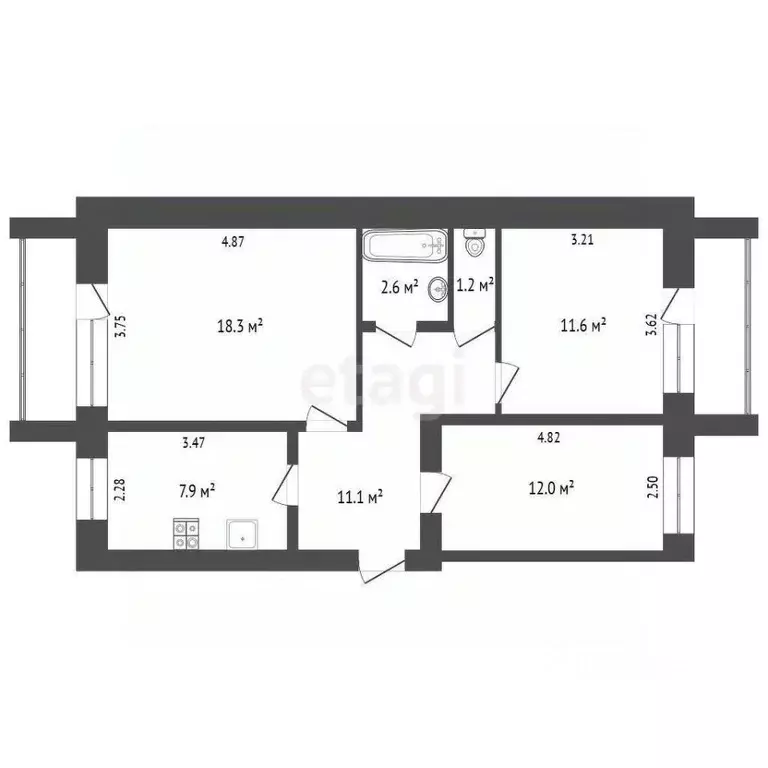 3-к кв. Томская область, Томск Тверская ул., 57 (65.0 м) - Фото 1