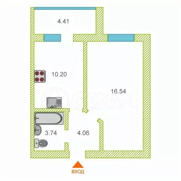 1-к кв. Тюменская область, Тюмень ул. Тимофея Кармацкого, 5 (42.0 м) - Фото 2