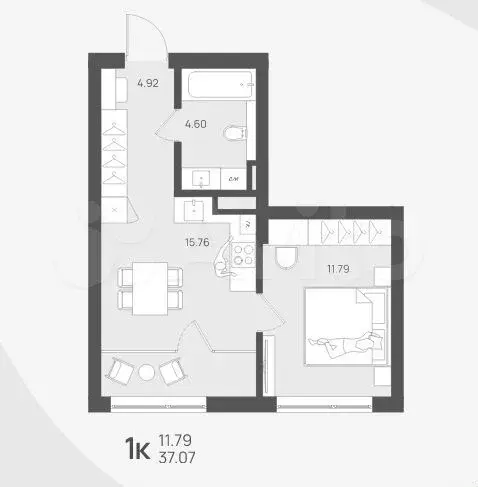 1-к. квартира, 37,1 м, 3/4 эт. - Фото 1