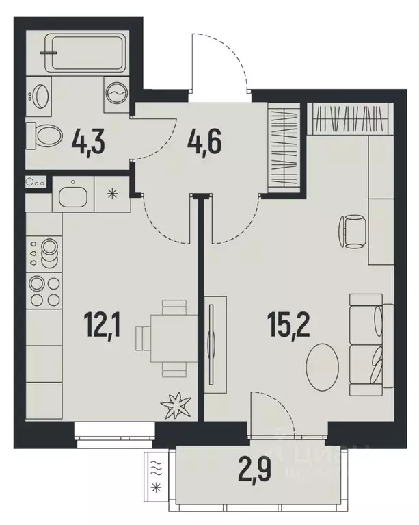 1-к кв. Пермский край, Пермь ул. Советской Армии, 95 (37.1 м) - Фото 1