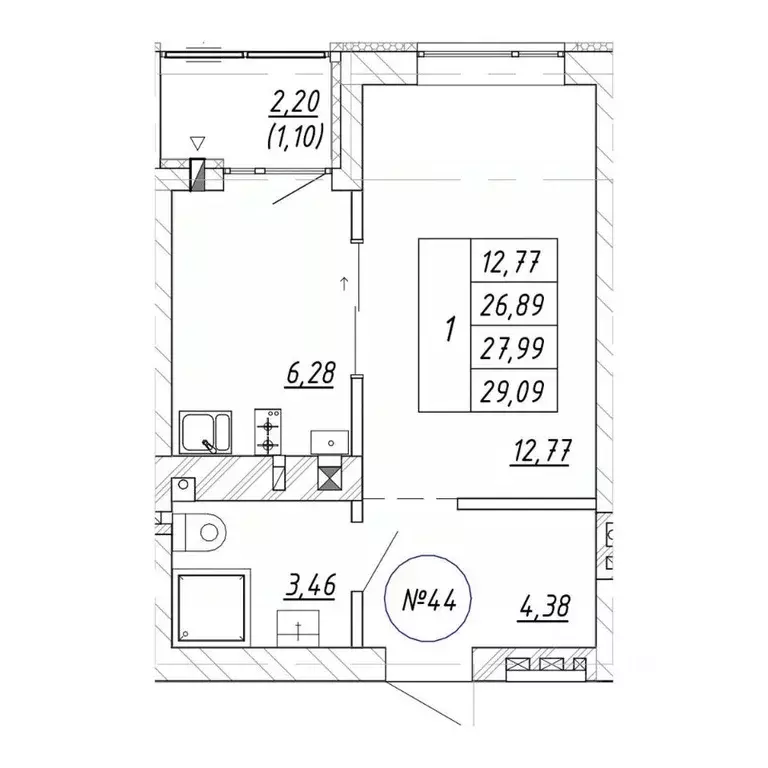 1-к кв. Калининградская область, Зеленоградск  (29.09 м) - Фото 1
