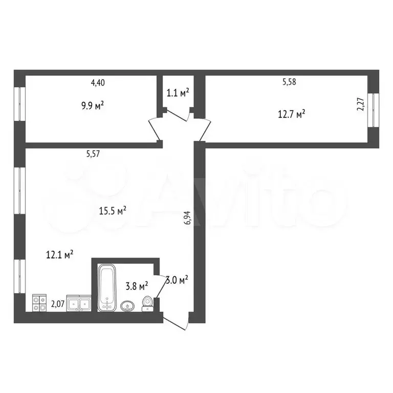 3-к. квартира, 60 м, 2/5 эт. - Фото 0