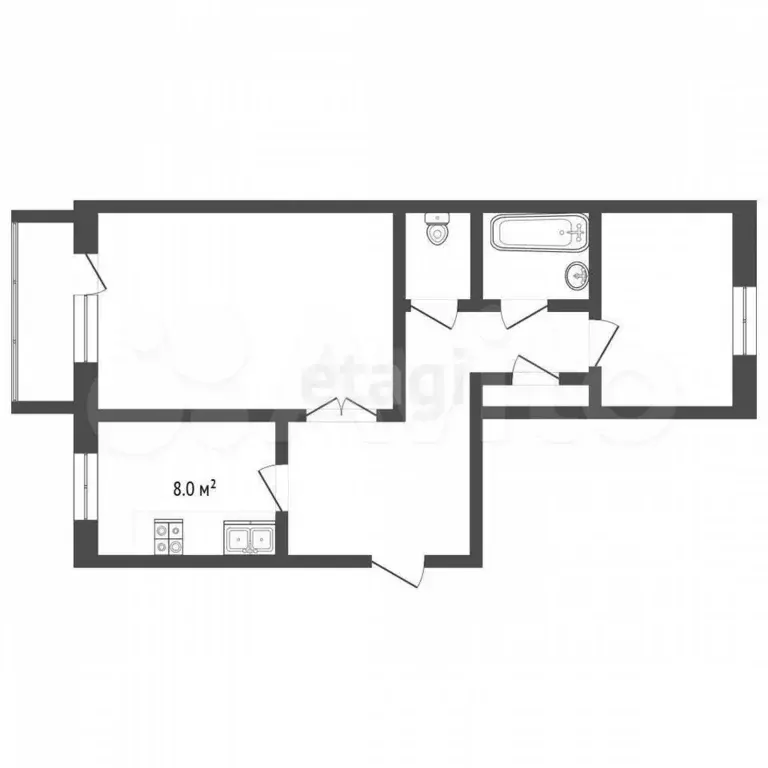 2-к. квартира, 51 м, 4/5 эт. - Фото 0