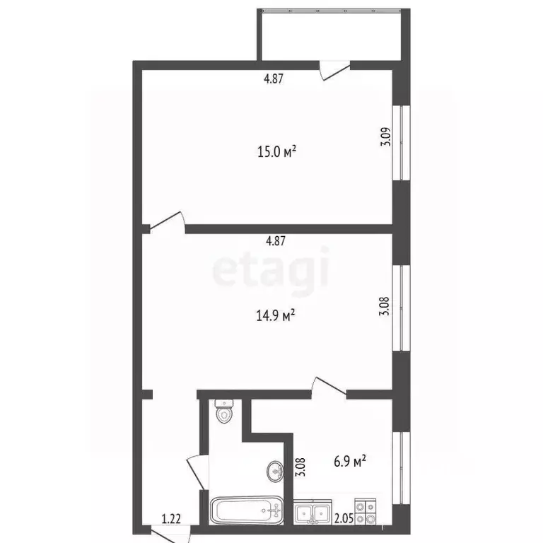 2-к кв. Московская область, Клин ул. Дзержинского, 16 (44.5 м) - Фото 2
