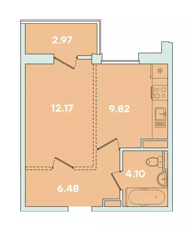 1-к кв. Иркутская область, Иркутск ул. Петрова, 18 (35.54 м) - Фото 0