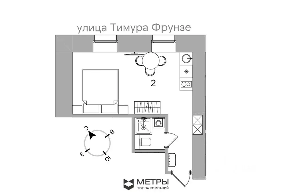 Студия Москва ул. Тимура Фрунзе, 8/5 (24.3 м) - Фото 0
