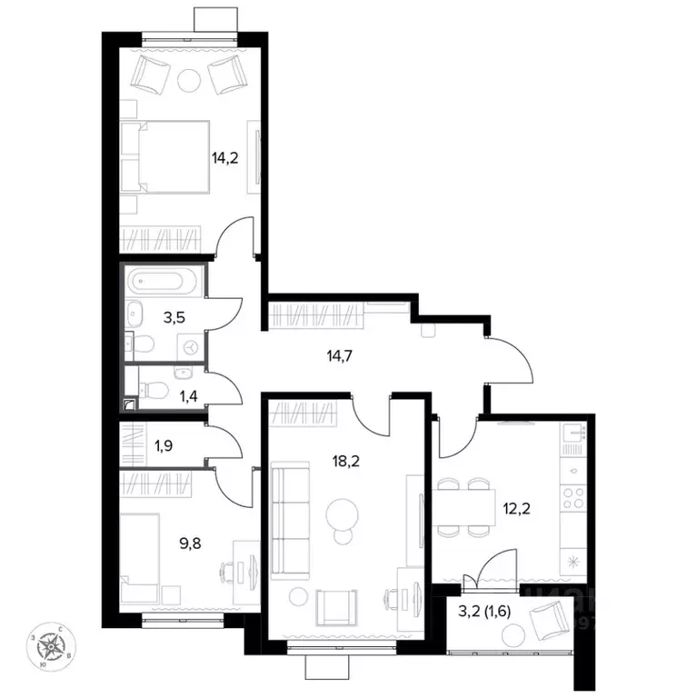 3-к кв. Московская область, Ленинский городской округ, пос. Битца ... - Фото 2