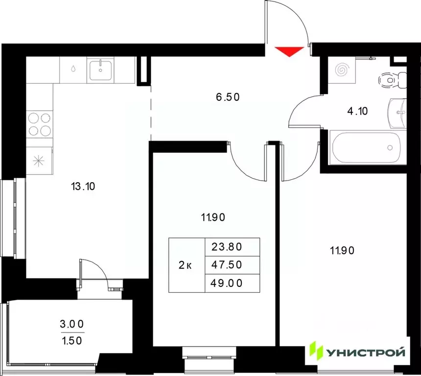 2-к кв. Татарстан, Казань Техническая ул. (49.0 м) - Фото 1