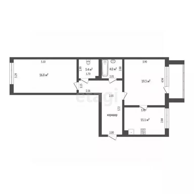 2-к кв. Тюменская область, Тюмень ул. Червишевский Тракт, 64к2 (68.5 ... - Фото 2