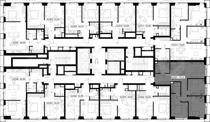 3-к. квартира, 75,1 м, 23/48 эт. - Фото 1