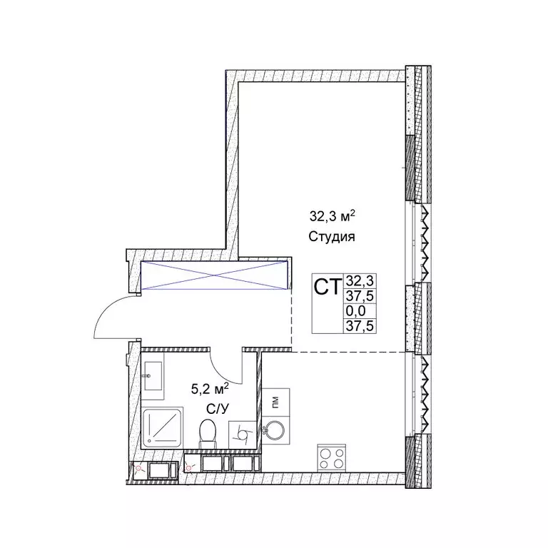 Квартира-студия: Нижний Новгород, Новая улица, 38 (37.5 м) - Фото 0
