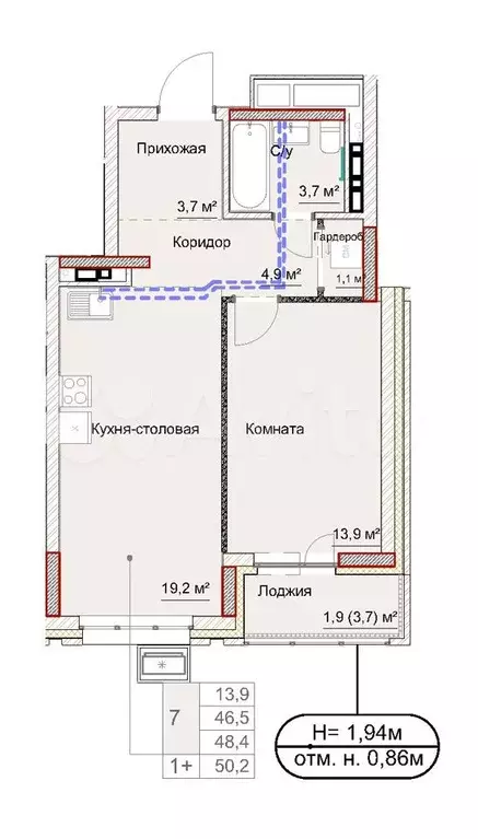 1-к. квартира, 48,4 м, 3/17 эт. - Фото 1