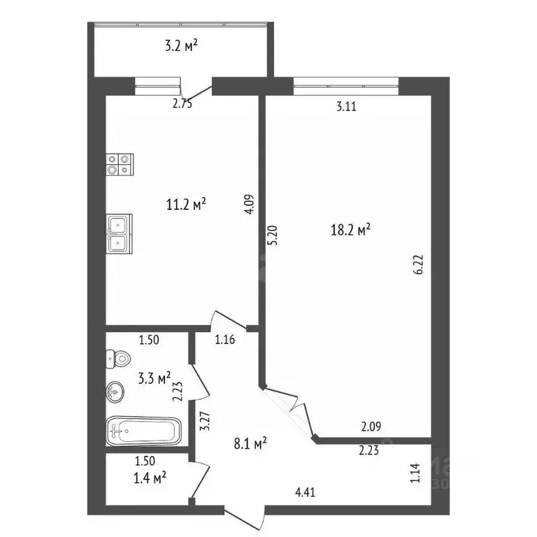 1-к кв. Томская область, Томск Советская ул., 69 (41.7 м) - Фото 2