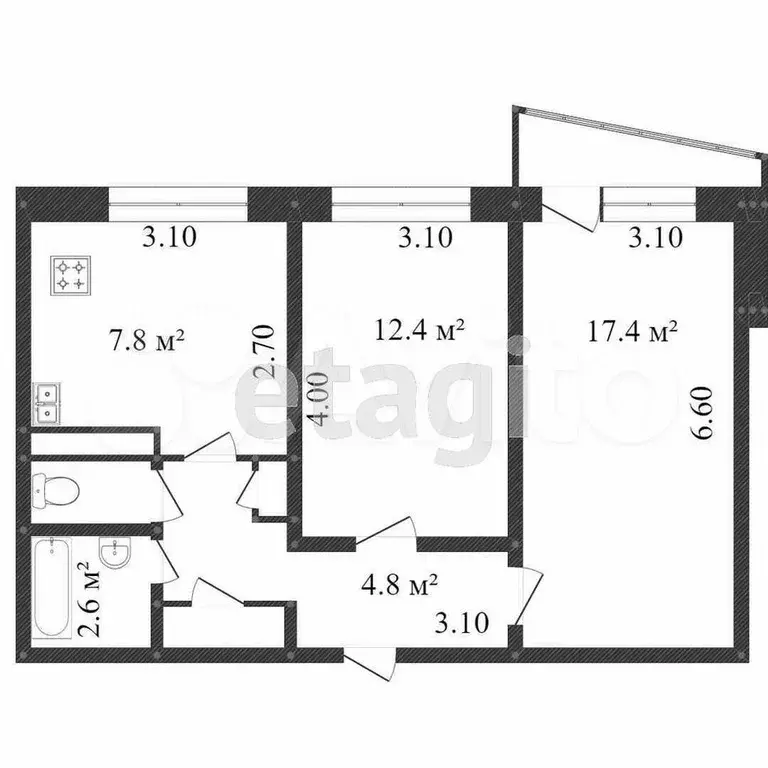 2-к. квартира, 50 м, 8/9 эт. - Фото 0